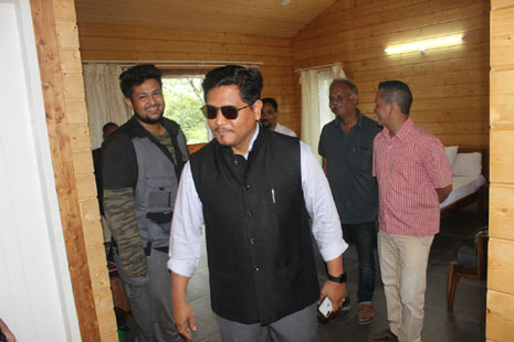 Honourable Chief Minister, State of Meghalaya (India) inspecting a tourist cottage made by using Hassalacher Duo Beams during  2018.